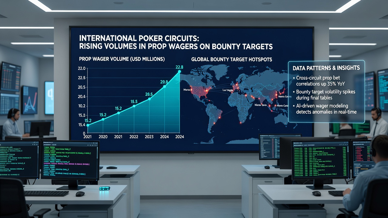 Live poker tournament scene with bettors reviewing bounty prop options at an Asian super high roller stop