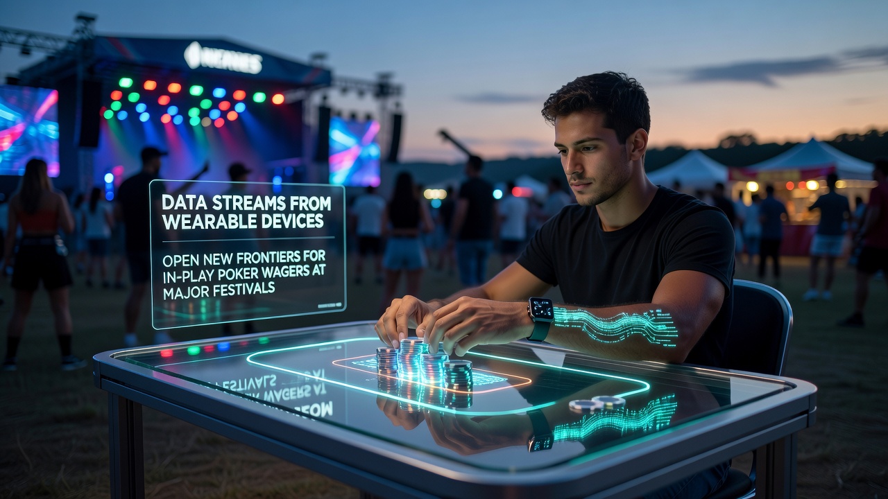 Wearable devices transmitting biometric data during a live poker tournament at a major festival
