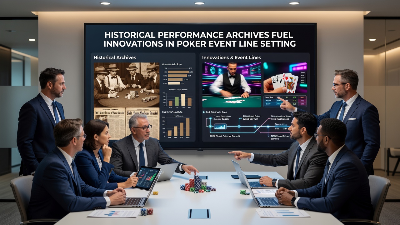 Analysts reviewing poker tournament performance archives on multiple screens