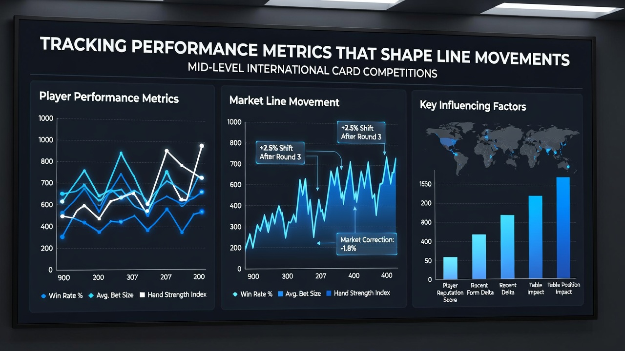 Analytics dashboard displaying player performance metrics and line movement charts for international card competitions