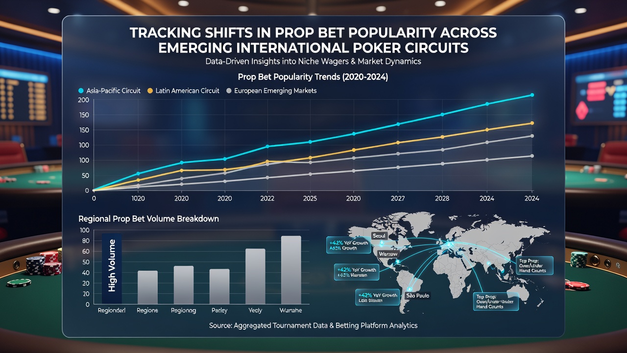 Infographic displaying prop bet popularity trends across international poker circuits from 2024 to 2026